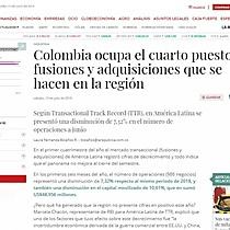 Colombia ocupa el cuarto puesto en fusiones y adquisiciones que se hacen en la regin